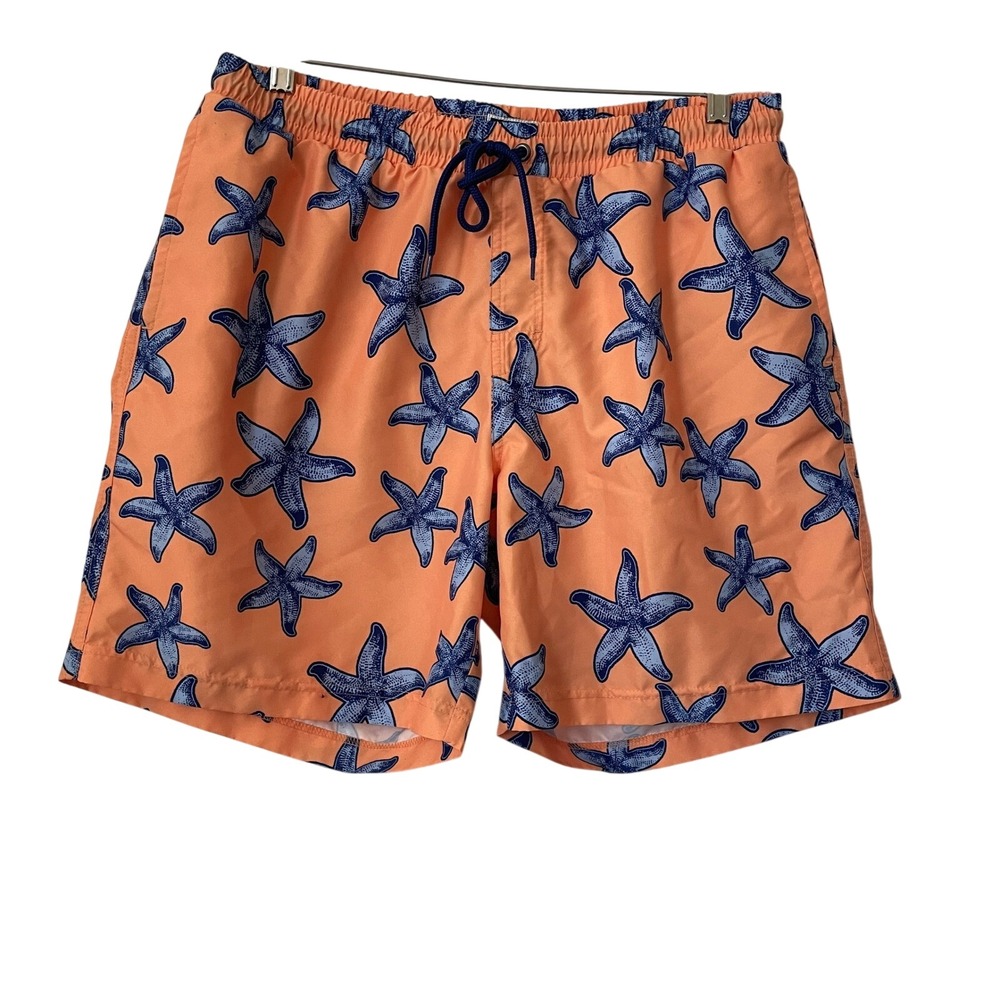Club Room Men's Swim Trunks Orange Star Fish Beach Shorts Summer Cruise Pool L